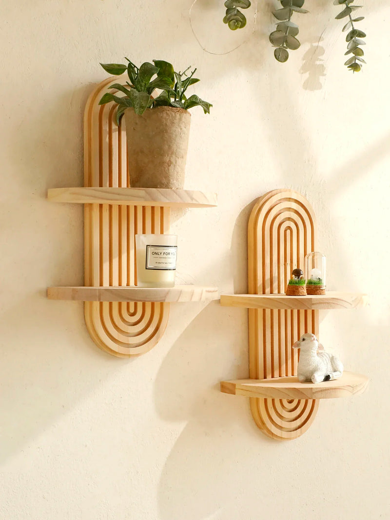 Wooden Wall Shelf - Boho Style Modern Home Decor for Living Room or Bathroom Display