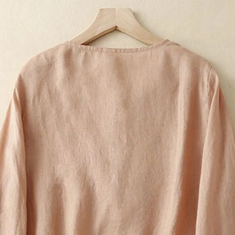 2025 vintage embroidered jacquard top—long-sleeve, loose-fit cotton-linen blend for effortless elegance.