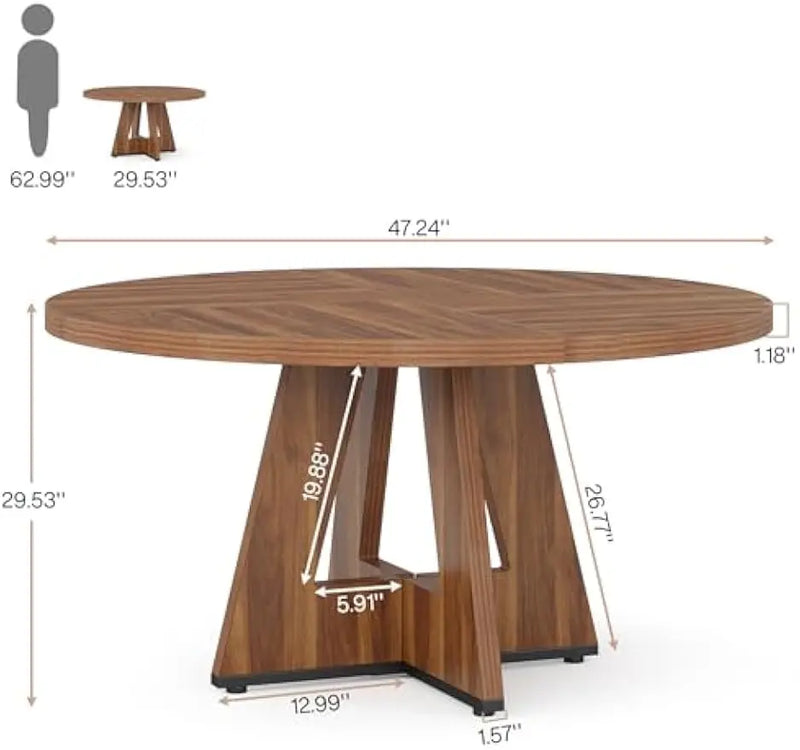 Round Dining Table for 4 Farmhouse Dining Room Table with Wooden Pedestal Base