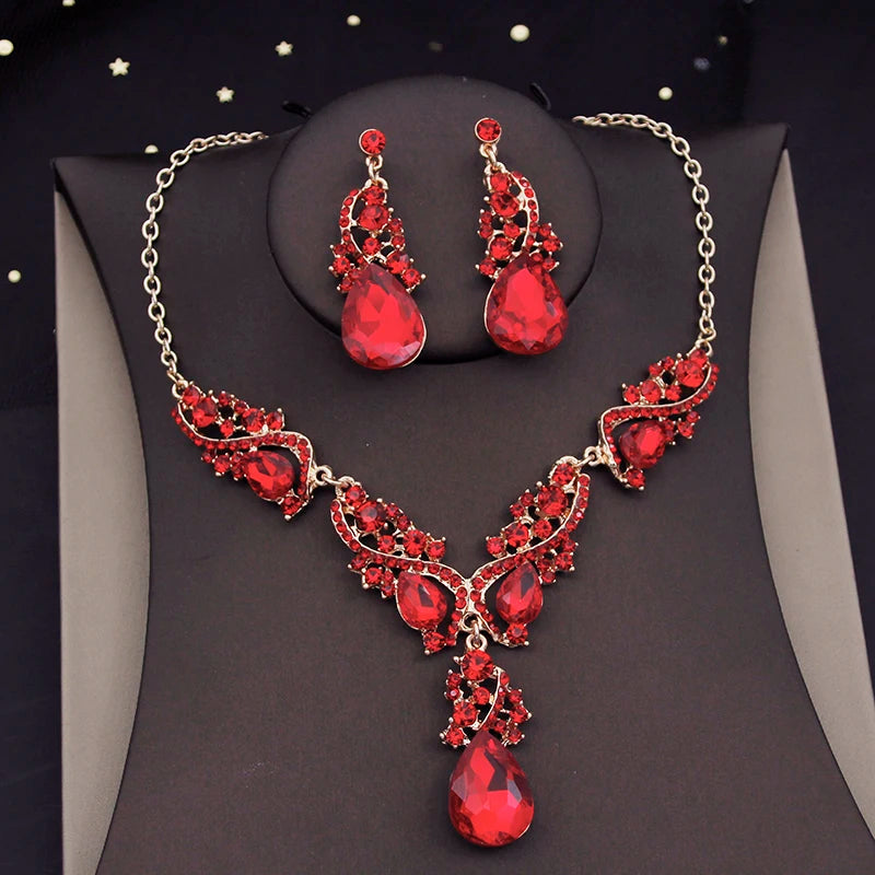 Gorgeous Crystal Jewelry Sets for Women Luxury Choker Necklace Earrings Set Wedding Dress Bridal Costume