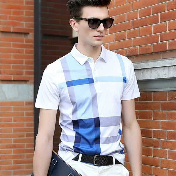 Men's Fashion Business Casual Stripe Polo Comfortable Cotton Top British Style