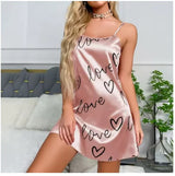 Women Nightwear Home Clothes Sexy Black Floral Printing Nightdress Sleepwear Nightshirts Silk Sleepshirts