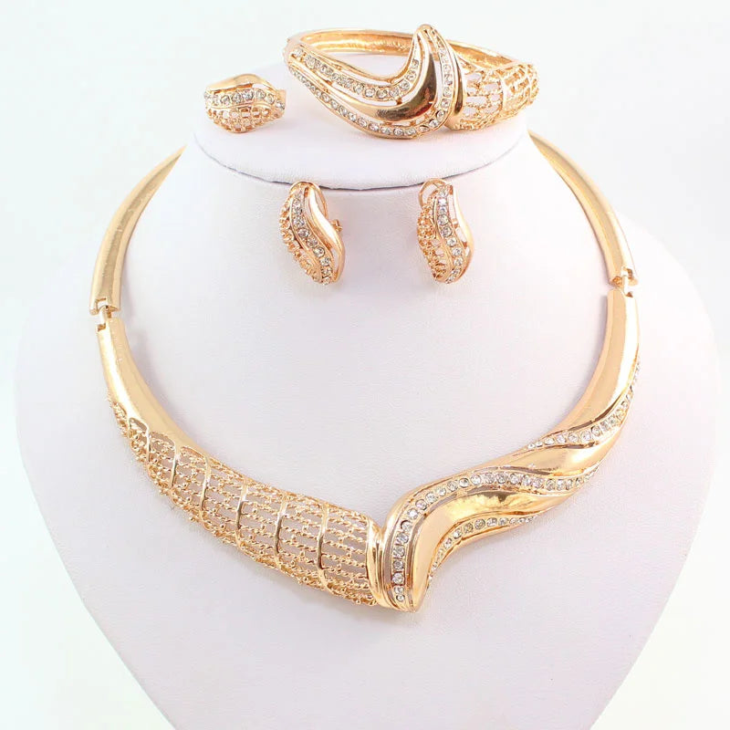 Women Jewelry Sets For Wedding Beads Crystal Pendant Statement Dress Necklace Earrings Bracelet Ring Set