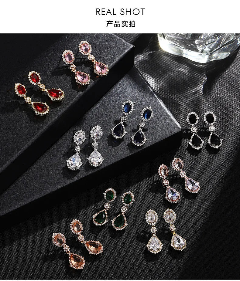 "Elegant zircon jewelry set with necklace and water drop earrings—perfect for brides and special occasions."
