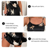 Women Nightwear Home Clothes Sexy Black Floral Printing Nightdress Sleepwear Nightshirts Silk Sleepshirts