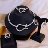 Fashion Jewelry Sets For Women Gold Color Choker Necklace Earrings Bracelets Ring Wedding Set Party