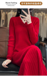 100% Merino wool cashmere dress—V-neck pullover style, warm and stylish for autumn and winter
