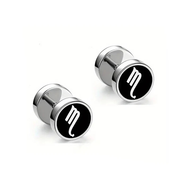 Men's Fashion Twelve Constellations Dumbbell Stainless Steel Earrings