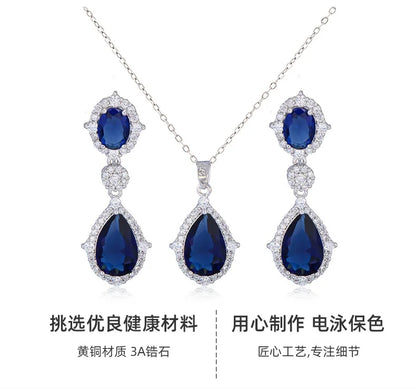 "Elegant zircon jewelry set with necklace and water drop earrings—perfect for brides and special occasions."