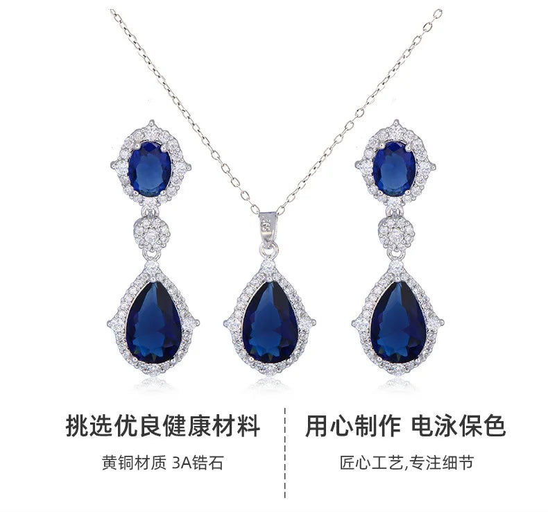"Elegant zircon jewelry set with necklace and water drop earrings—perfect for brides and special occasions."