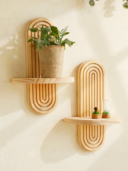 Wooden Wall Shelf - Boho Style Modern Home Decor for Living Room or Bathroom Display