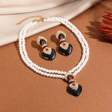 Bride Wedding Jewelry Set Elegant Enamel Rhinestone Love Imitation Pearl Beaded Necklace and Earrings