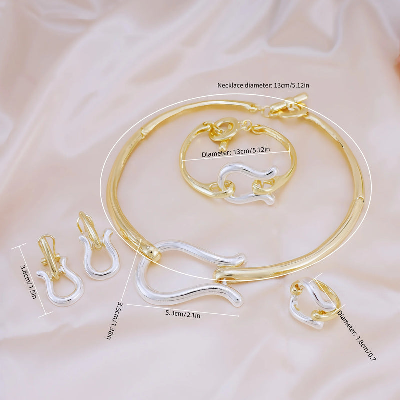 Fashion Jewelry Sets For Women Gold Color Choker Necklace Earrings Bracelets Ring Wedding Set Party
