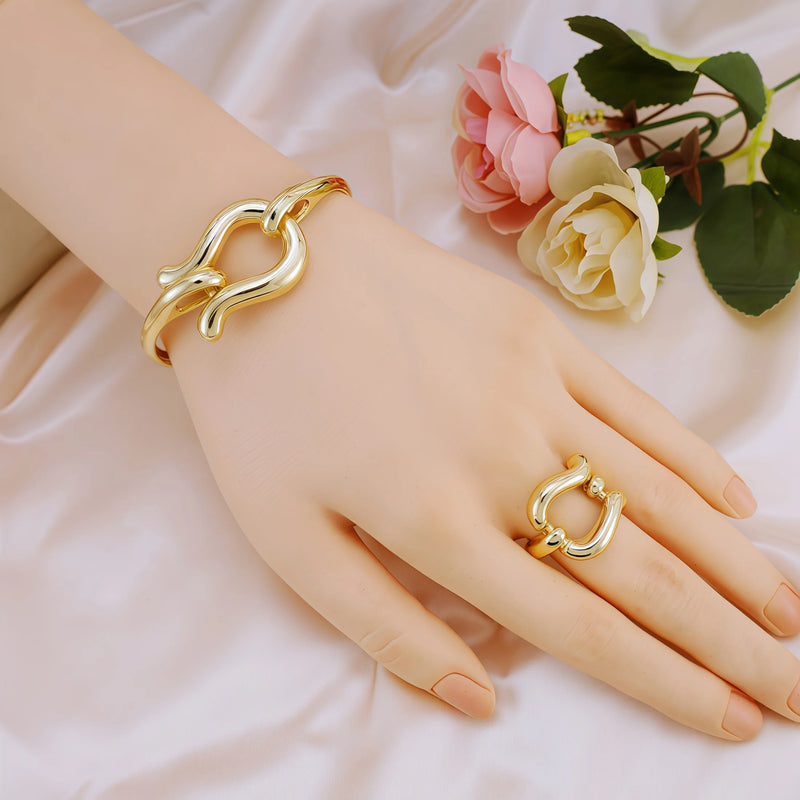 Fashion Jewelry Sets For Women Gold Color Choker Necklace Earrings Bracelets Ring Wedding Set Party