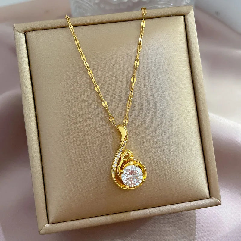 Chic gold pendant necklace with stainless steel link chain. Stylish, durable, and ships free."