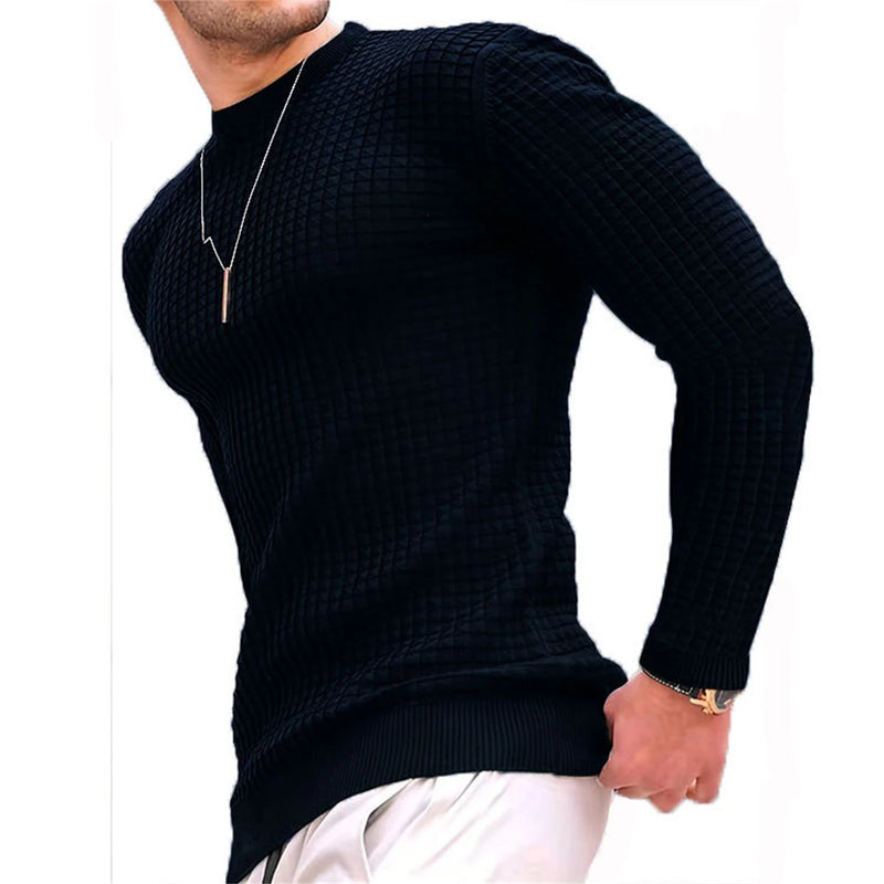 Men's fashion small check Waffle youth crew-neck jacquard check hoodie
