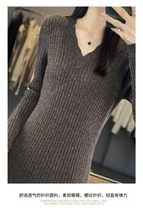 100% Merino wool cashmere dress—V-neck pullover style, warm and stylish for autumn and winter