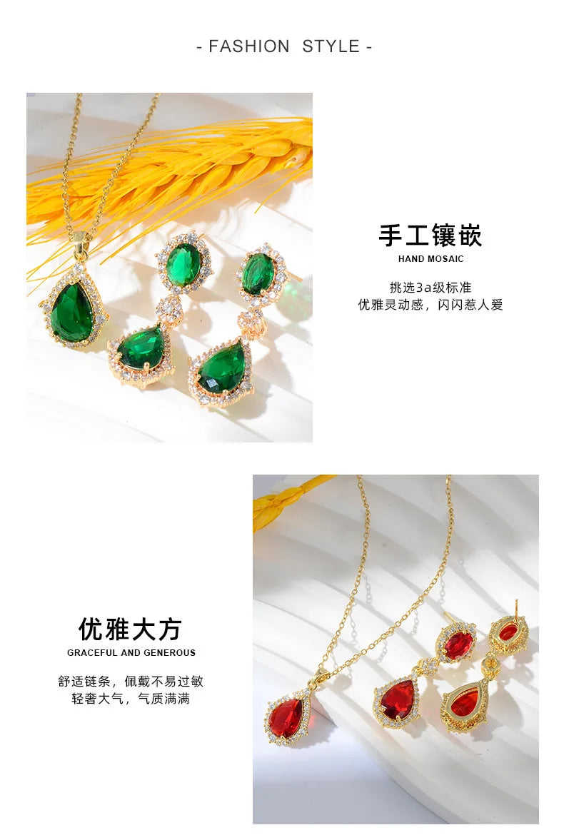 "Elegant zircon jewelry set with necklace and water drop earrings—perfect for brides and special occasions."