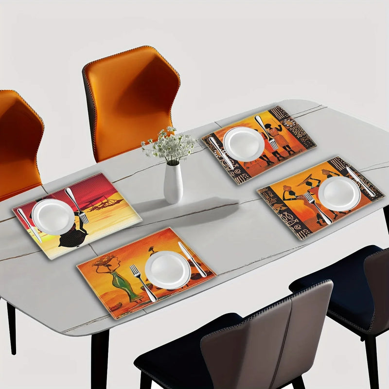 2pcs Beautiful African Woman Placemats - Set of 2 Linen Table Mats for Kitchen and Dining Table Decor