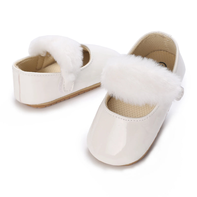 Baby Shoes Girls' Newborn White Series Forefoot Shoes PU Leather Flat Bottom Soft Sole Baby Shoes Bow Baby Princess Shoes