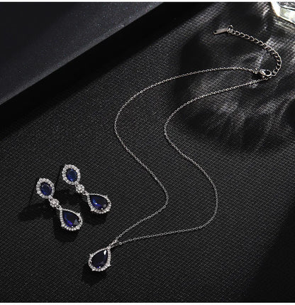 "Elegant zircon jewelry set with necklace and water drop earrings—perfect for brides and special occasions."