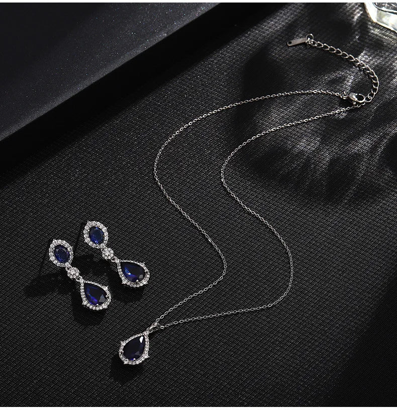 "Elegant zircon jewelry set with necklace and water drop earrings—perfect for brides and special occasions."