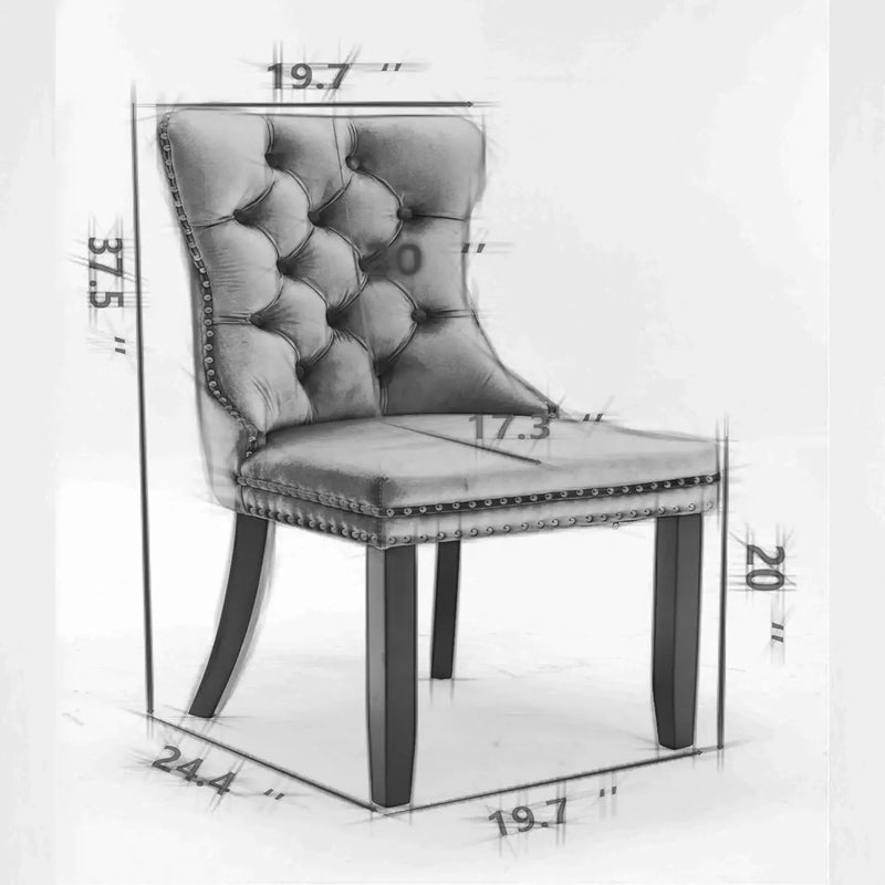 Tufted Dining Chairs Set of 6, Velvet Upholstered Dining Chairs with Nailhead Back and Ring Pull Trim,