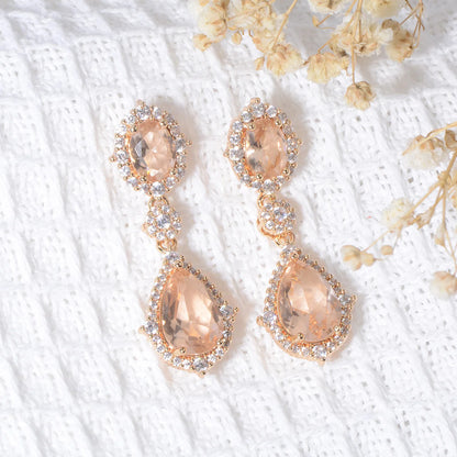 "Elegant zircon jewelry set with necklace and water drop earrings—perfect for brides and special occasions."