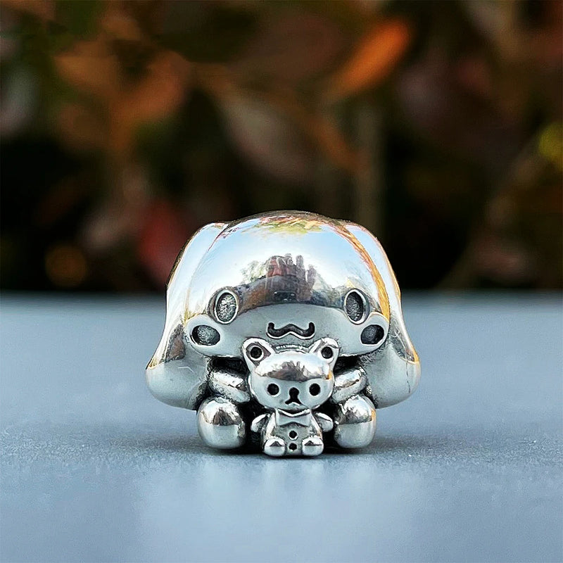 Cute 925 sterling silver cat pendant bead—fits original charm bracelets. Perfect for women and men.