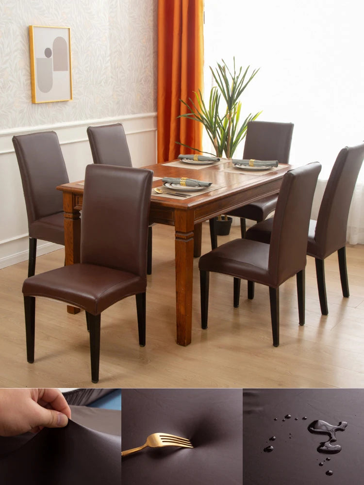 Dining Chair Covers,Solid Pu Leather Waterproof and Oilproof Stretch Dining Chair Protector Cover Slipcover