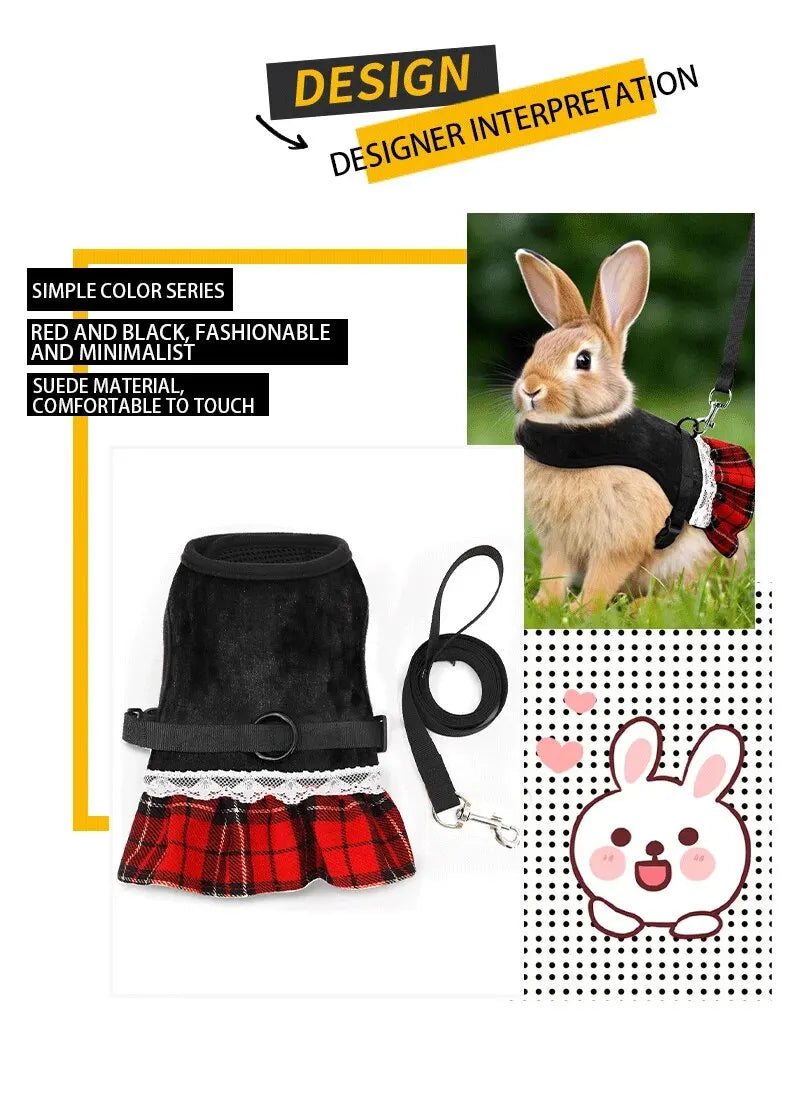 Gold Velvet Rabbit Costume - Festive Pet Outfit with Traction Rope for Formal Events