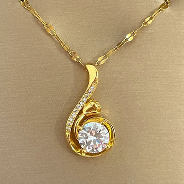 Chic gold pendant necklace with stainless steel link chain. Stylish, durable, and ships free."