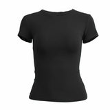 Women's Clothing Short Sleeve T-shirt Slim Fit Tops Female O-Neck Knitted Sheath Tee Shirt Street Wear