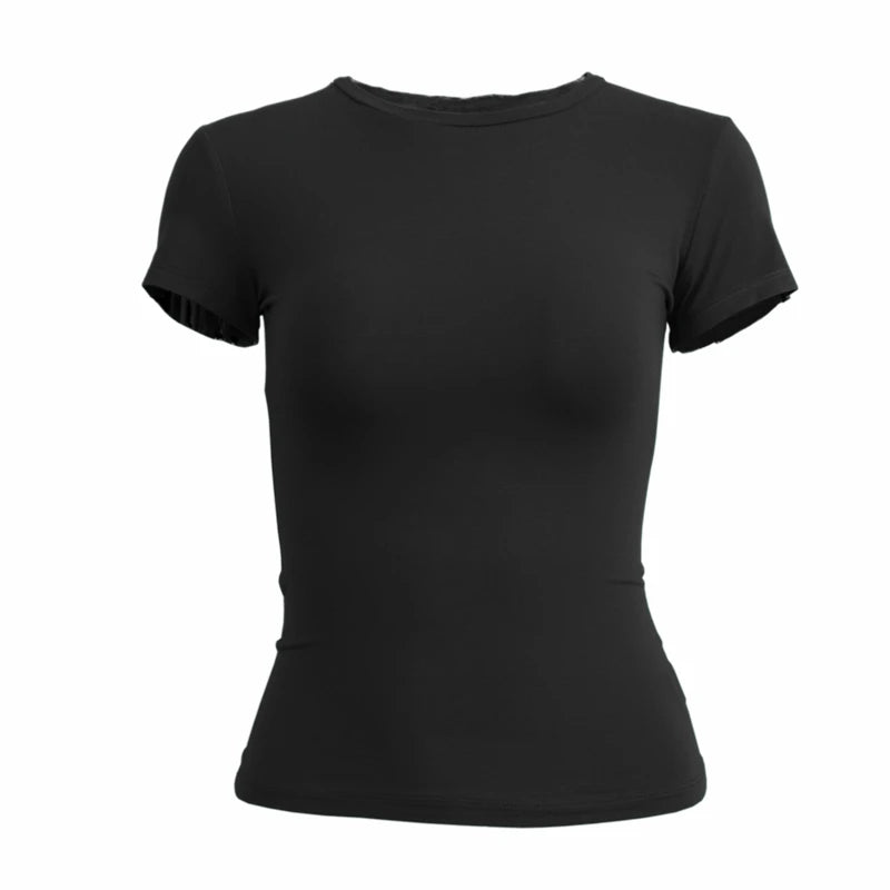 Women's Clothing Short Sleeve T-shirt Slim Fit Tops Female O-Neck Knitted Sheath Tee Shirt Street Wear