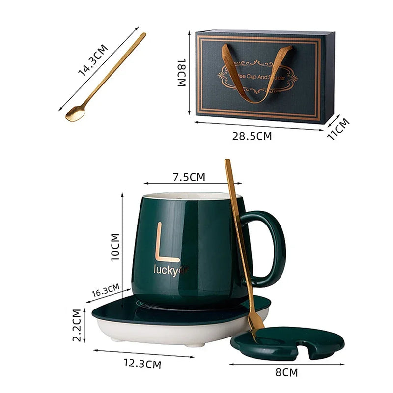 55℃ Warmer Smart Coffee Mug,400ML Electric Charing Ceramic Cup for Heating Milk Tea,Multifunctional Thermostat Cups Set for Gift