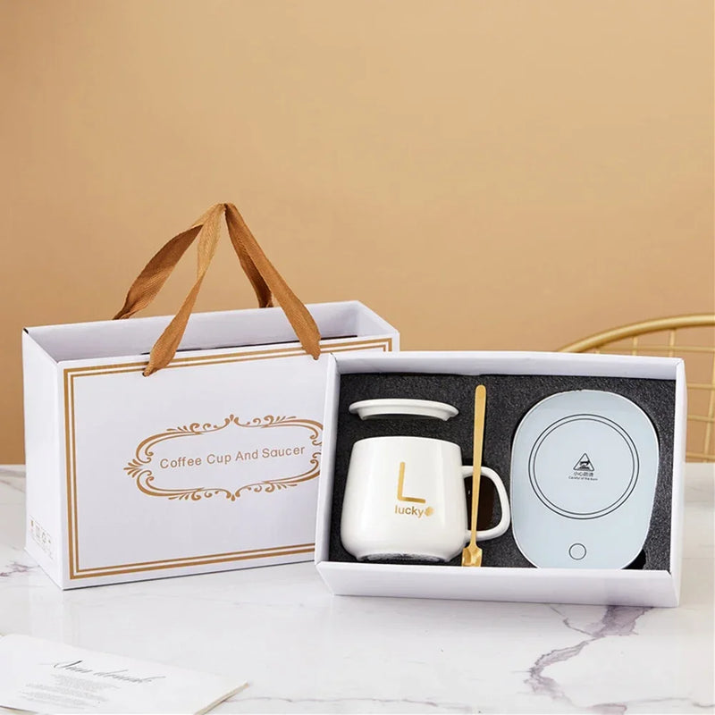 55℃ Warmer Smart Coffee Mug,400ML Electric Charing Ceramic Cup for Heating Milk Tea,Multifunctional Thermostat Cups Set for Gift