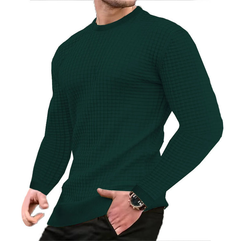 Men's fashion small check Waffle youth crew-neck jacquard check hoodie