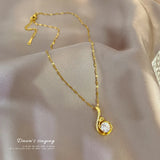 Chic gold pendant necklace with stainless steel link chain. Stylish, durable, and ships free."