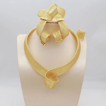 Women's Jewelry Sets Gold Plated Sprial Necklaces Simple Earrings Italian Fashion Rings Bracelets