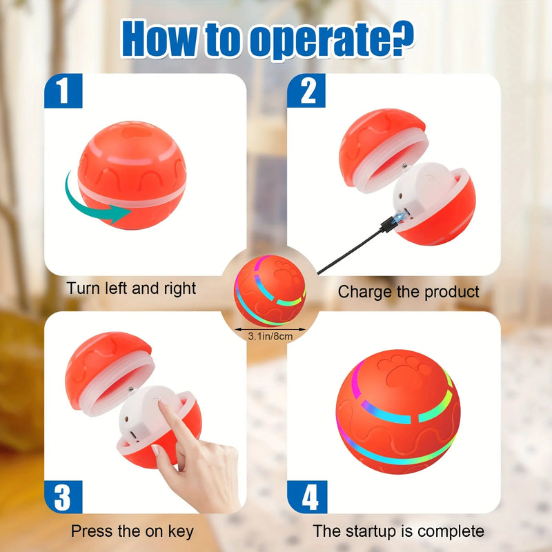 LED pet ball with automatic motion for fun indoor/outdoor play and exercise.