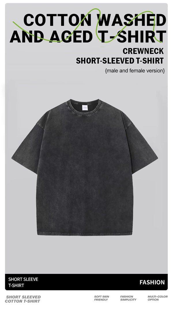 Loose-fit cotton washed T-shirt with portrait print—O-neck, short sleeves, and perfect for summer style