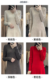 100% Merino wool cashmere dress—V-neck pullover style, warm and stylish for autumn and winter