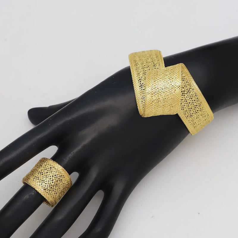 Women's Jewelry Sets Gold Plated Sprial Necklaces Simple Earrings Italian Fashion Rings Bracelets