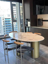 Modern marble kitchen dining table—luxury mid-century design perfect for home and living spaces."