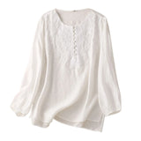 2025 vintage embroidered jacquard top—long-sleeve, loose-fit cotton-linen blend for effortless elegance.