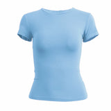 Women's Clothing Short Sleeve T-shirt Slim Fit Tops Female O-Neck Knitted Sheath Tee Shirt Street Wear