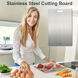 "1pc titanium alloy double-sided stainless steel chopping board—durable and perfect for kitchen and dining.