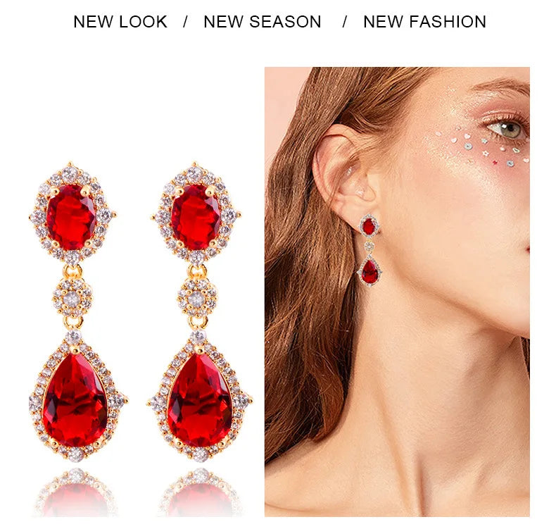 "Elegant zircon jewelry set with necklace and water drop earrings—perfect for brides and special occasions."