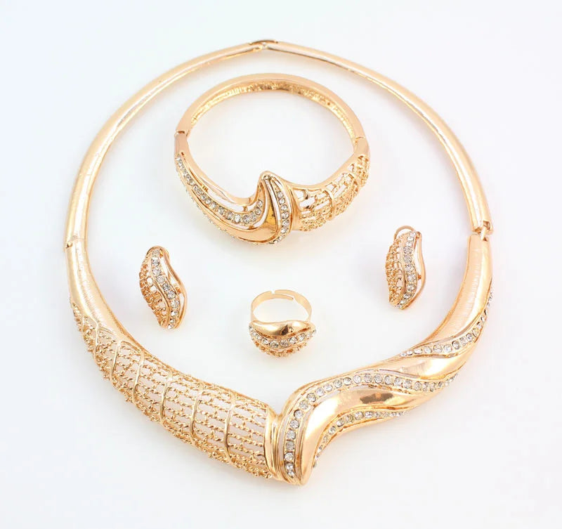 Women Jewelry Sets For Wedding Beads Crystal Pendant Statement Dress Necklace Earrings Bracelet Ring Set
