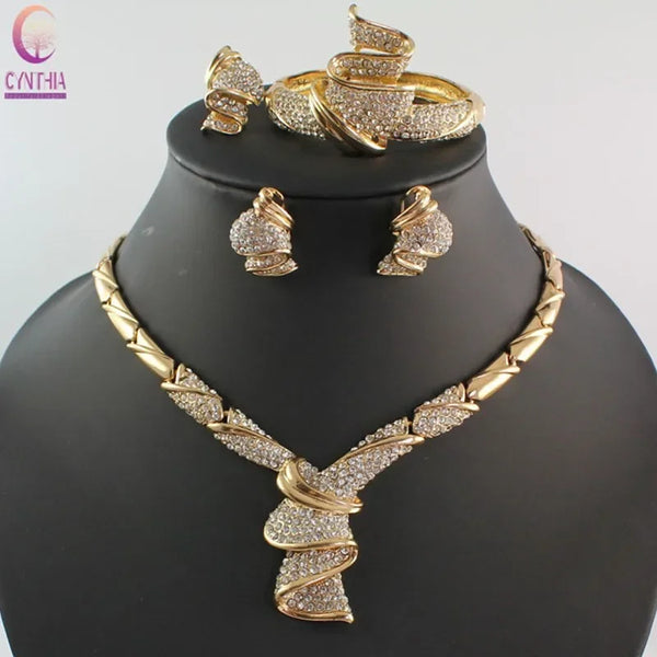 Jewelry Sets African Beads Collar Statement Necklace Earrings Bangle Fine Rings For Women Rhinestone